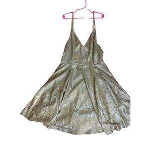 Lulus Gold Metallic Dress XS Women Sleeveless Midi Party Cocktail Shimmer